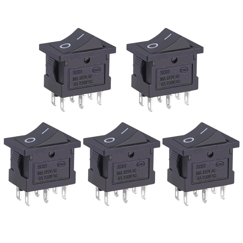 VEXUNGA Mini Rocker Switch On Off 6 Pin 2 Position 10A 125V AC 6A 250V Black Boat Rocker Toggle Switch KCD1 SPST Snap-in Square Switches for Car Marine Home Appliances (Pack of 5pcs) - Image 1